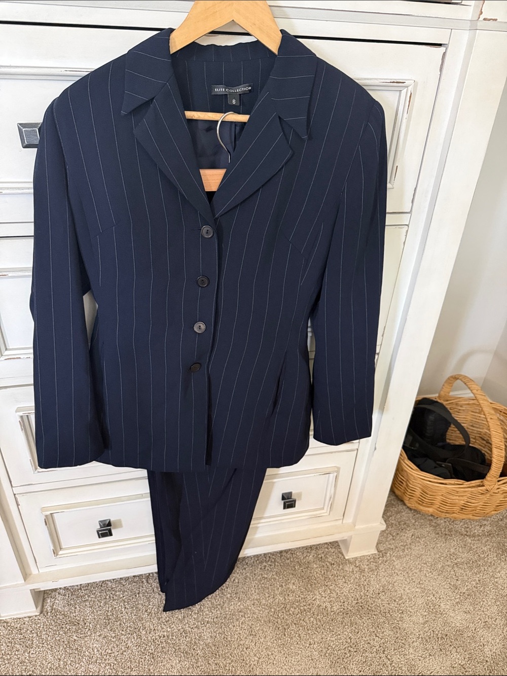 Ellen Tracy Navy Pinstripe Blazer - Professional Women's Suit Jacket